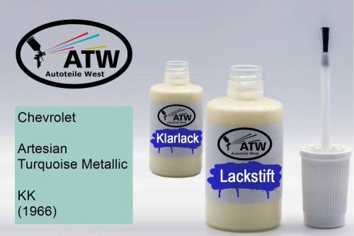 Chevrolet, Artesian Turquoise Metallic, KK (1966): 20ml Lackstift + 20ml Klarlack - Set, von ATW Autoteile West.